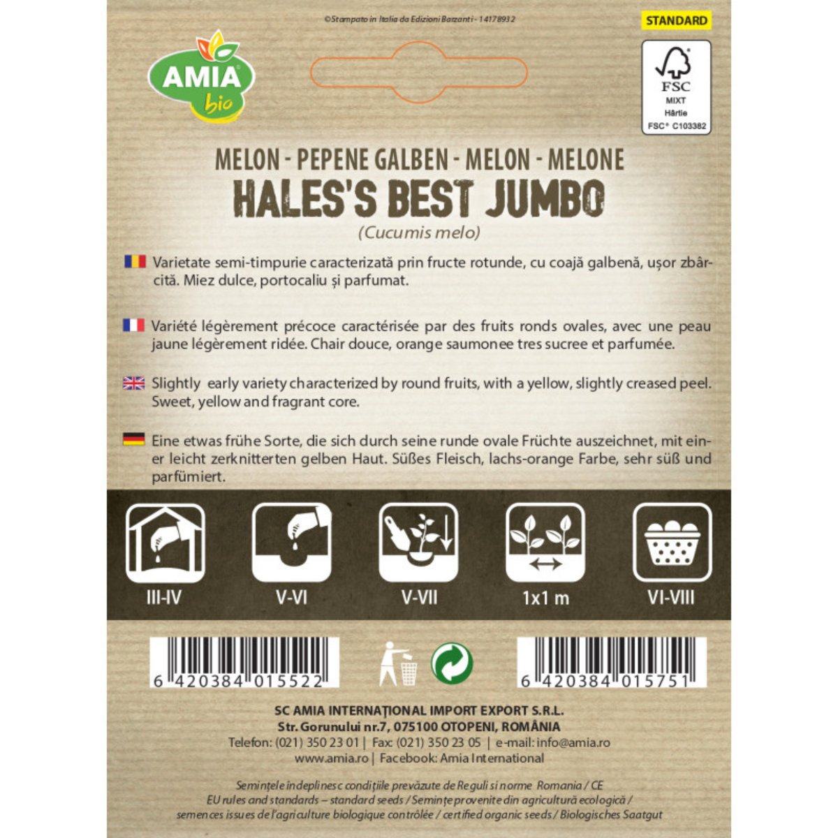 Seminte bio de pepene galben Hales's Best Jumbo Amia, 1 g [1]