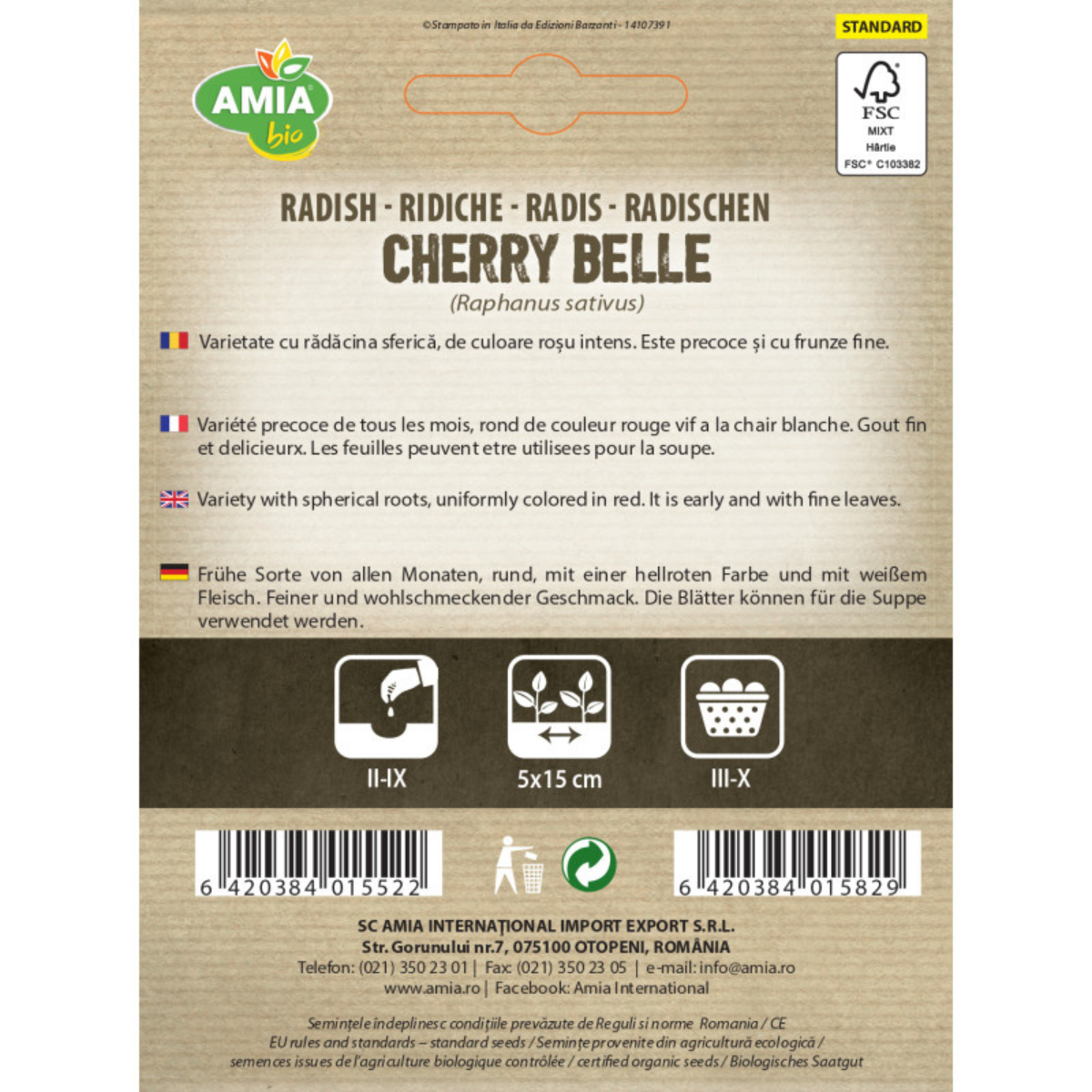 Seminte bio de ridichi Cherry Belle Amia, 3 g [1]