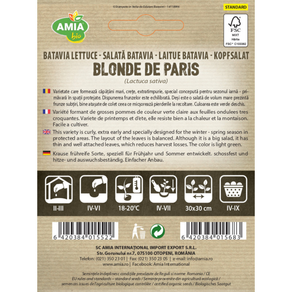 Seminte bio de salata batavia Blonde de Paris Amia, 1,5 g [1]