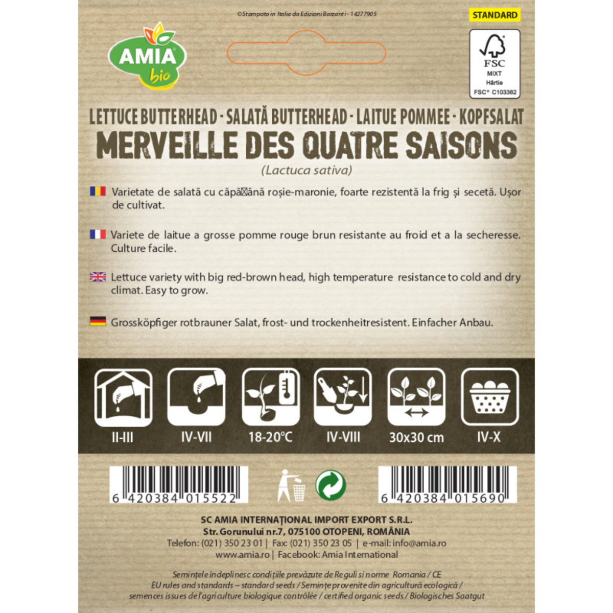 Seminte bio de salata butterhead Amia Merveille des Quatre Saisons, 3 g [1]