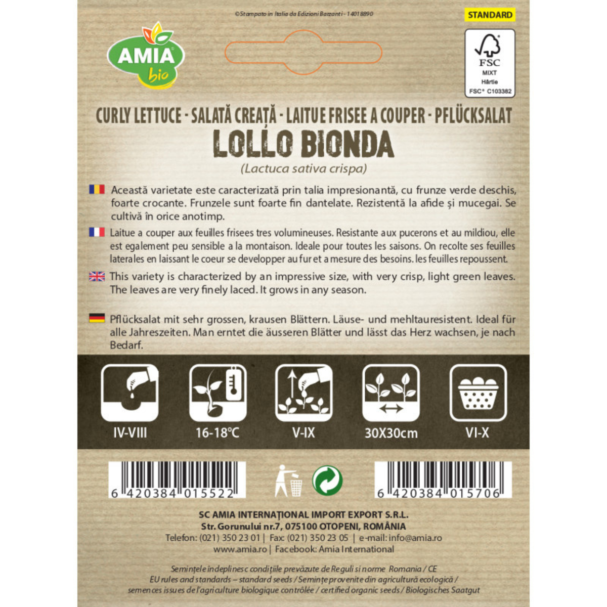Seminte bio de salata creata Lollo Bionda Amia, 1 g [1]