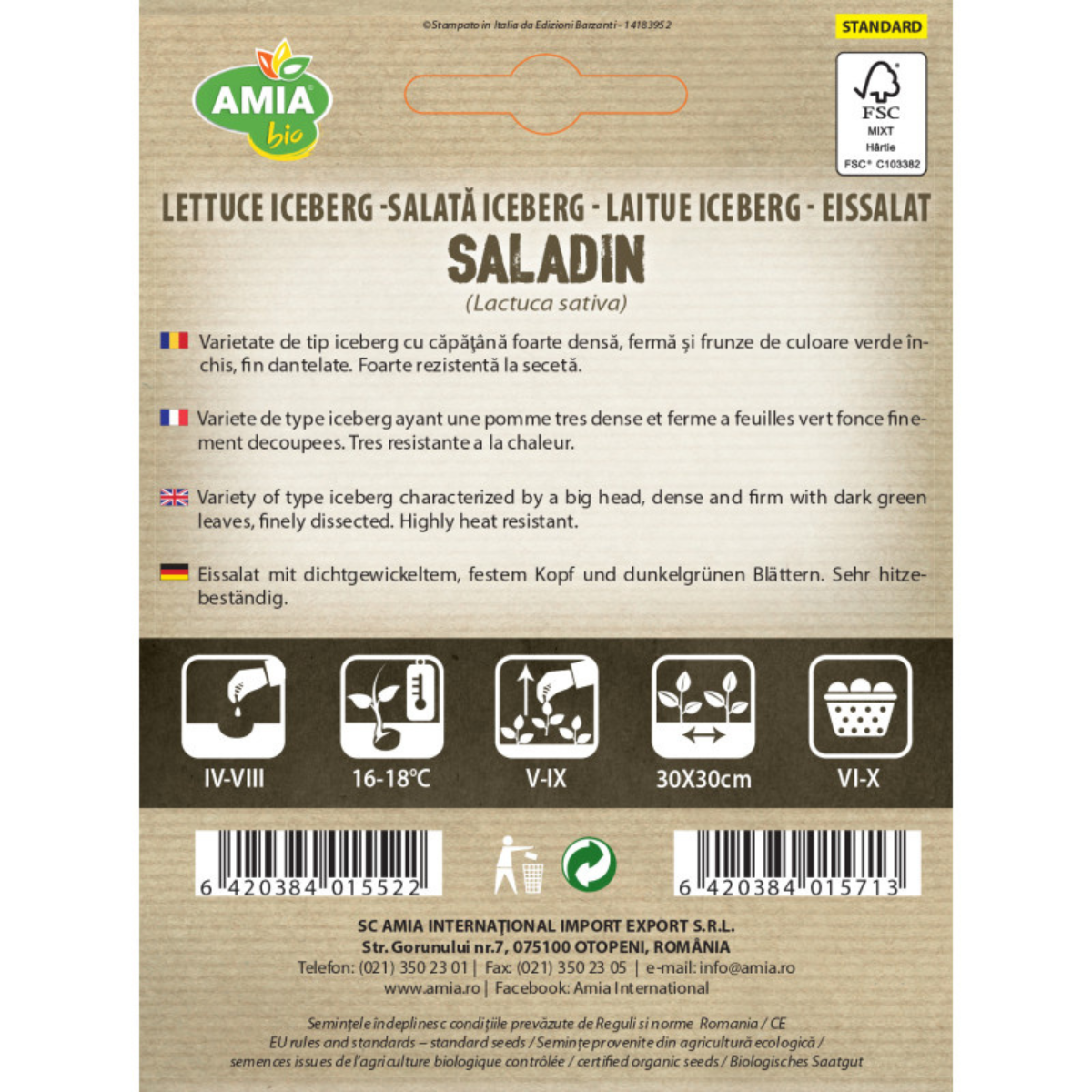 Seminte bio de salata iceberg Saladin Amia, 2 g [1]