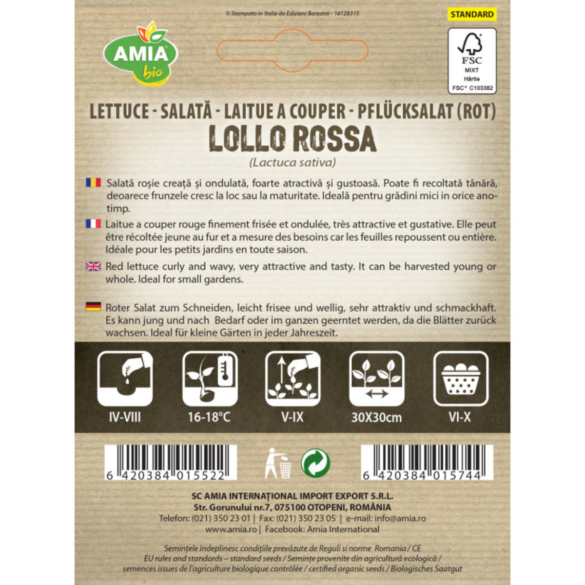 Seminte bio de salata Lollo Rossa Amia, 0,7 g [1]