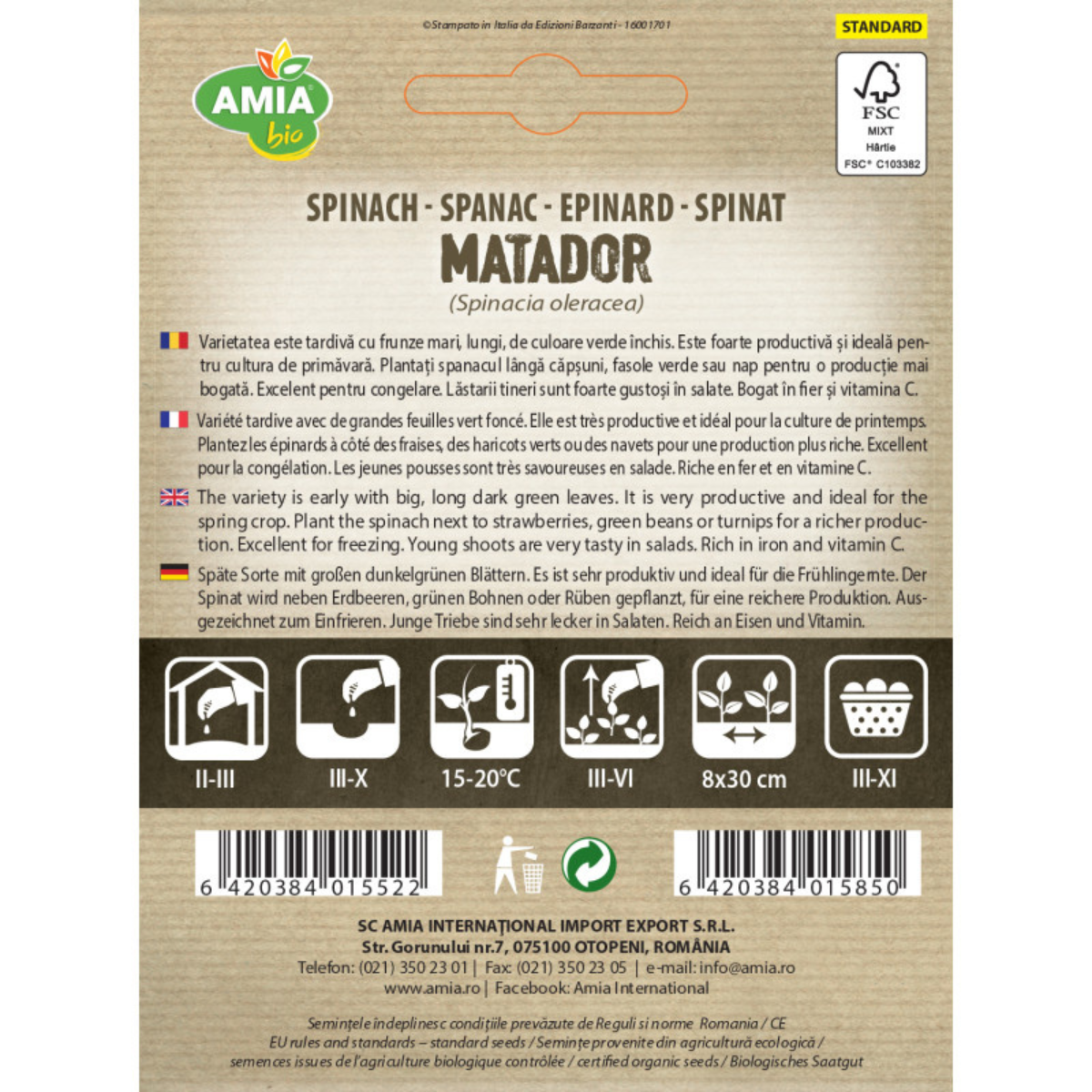 Seminte bio de spanac Matador Amia, 3,5 g [1]