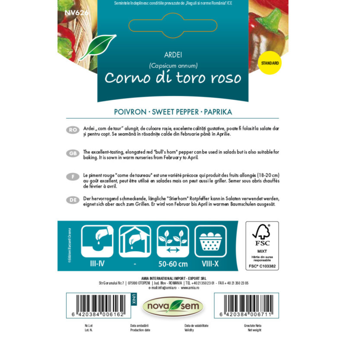 Seminte de ardei capia Corno di toro rosso Novasem, 0,4 g [1]