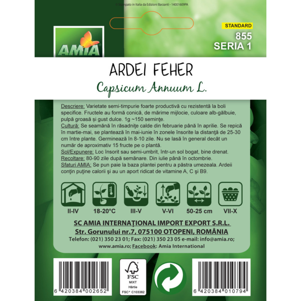 Seminte de ardei feher Amia, 0,8 g [1]