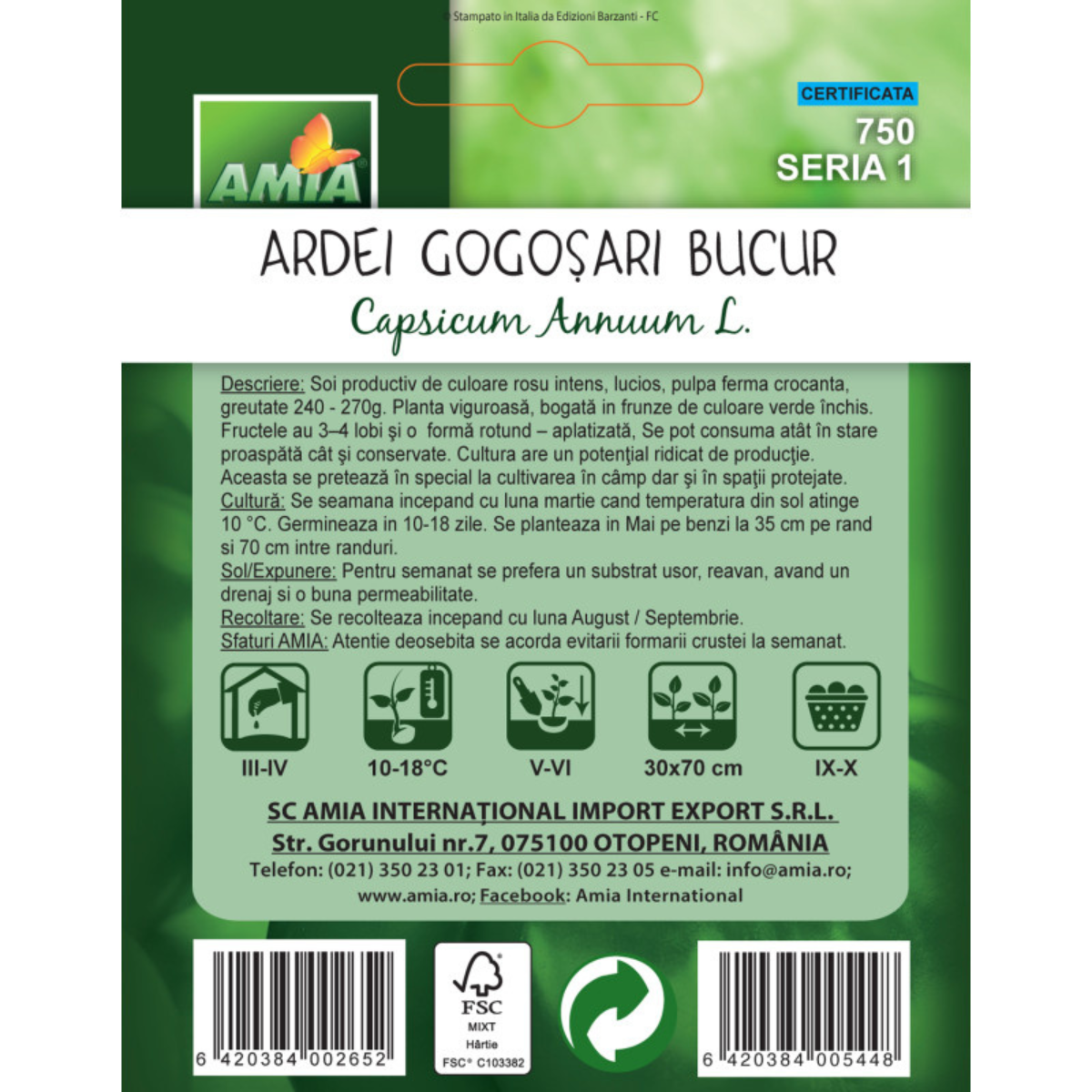 Seminte de ardei gogosar Bucur Amia, 0,5 g [1]