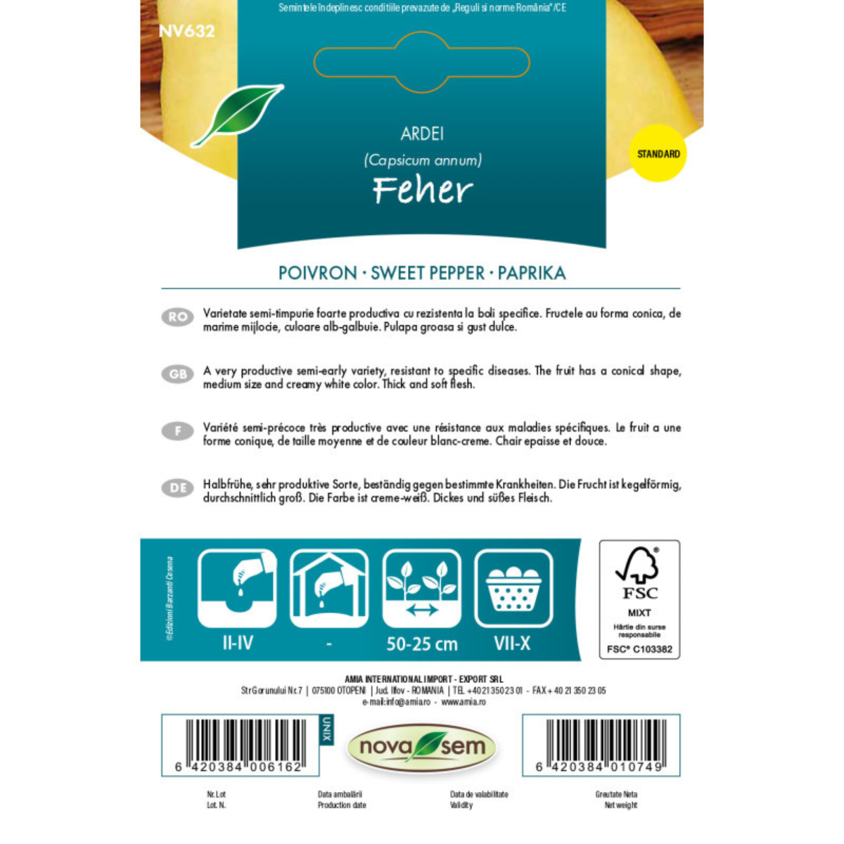 Seminte de ardei gras galben Feher, Novasem, 0,5 g [1]