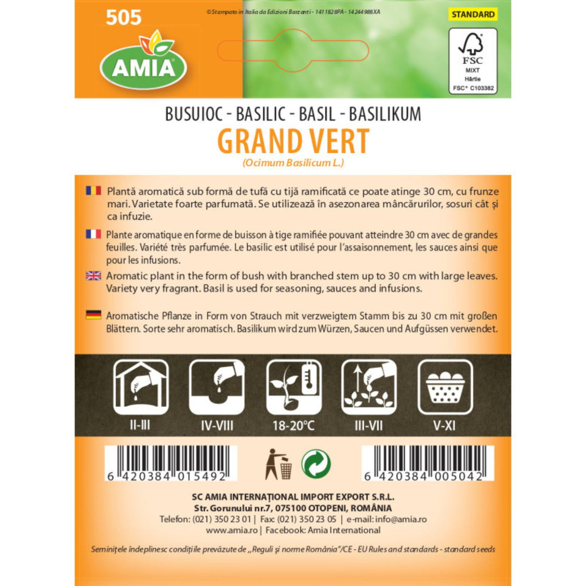 Seminte de busuioc Amia Grand Vert, 3 g [1]