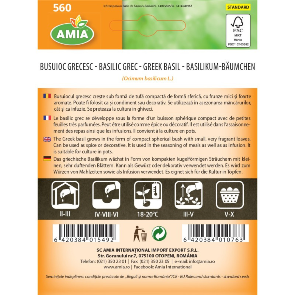 Seminte de busuioc grecesc Amia, 0,8 g [1]