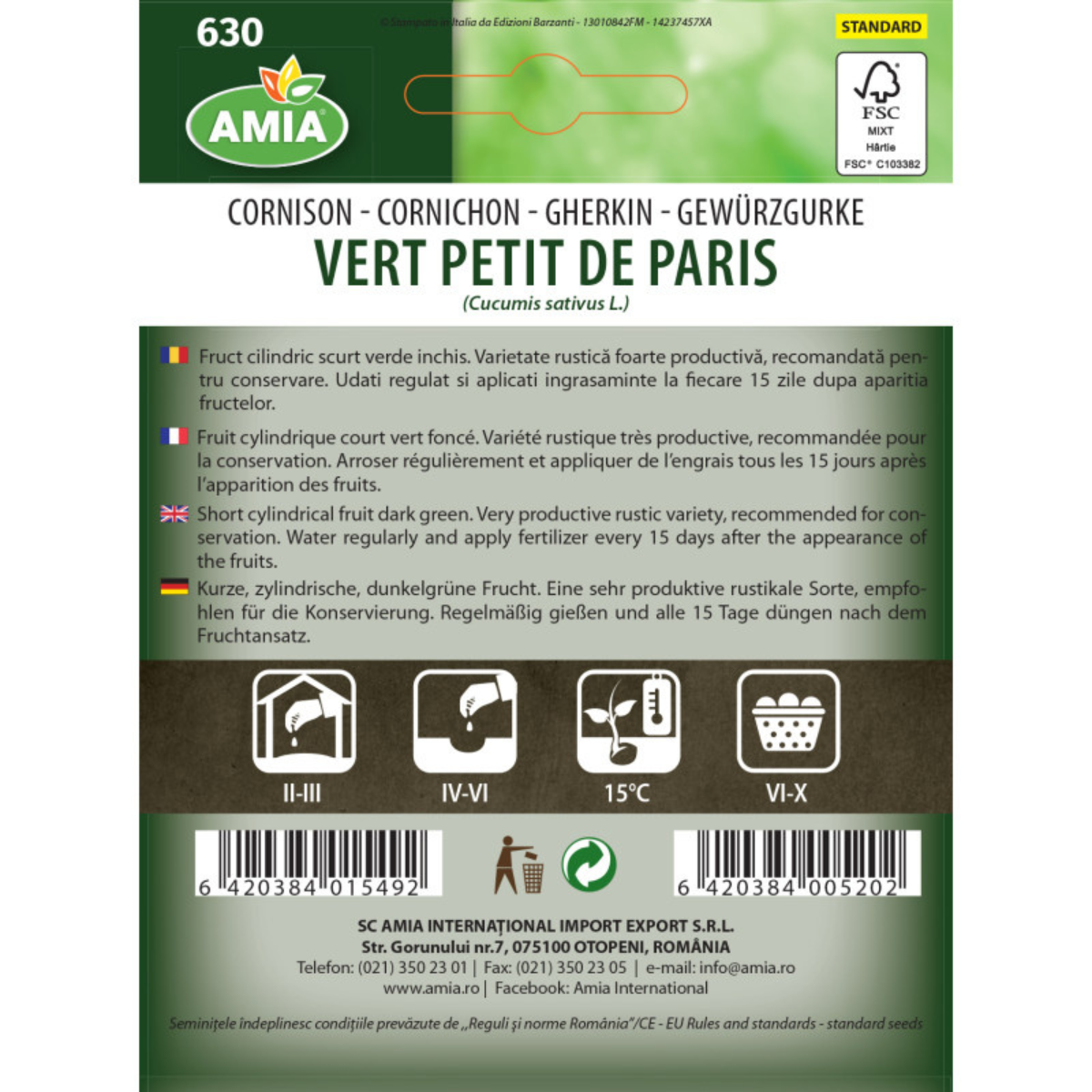 Seminte de castraveti cornison Amia Vert petit de Paris 2 g [1]