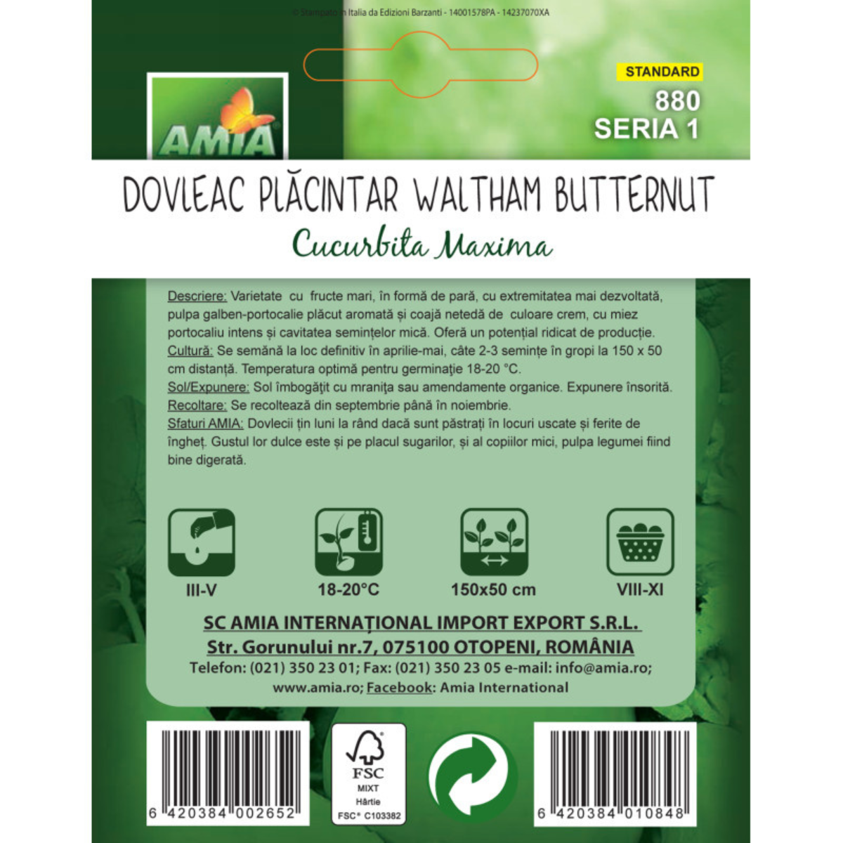 Seminte de dovleac placintar Waltham Butternut Amia, 1 g [1]
