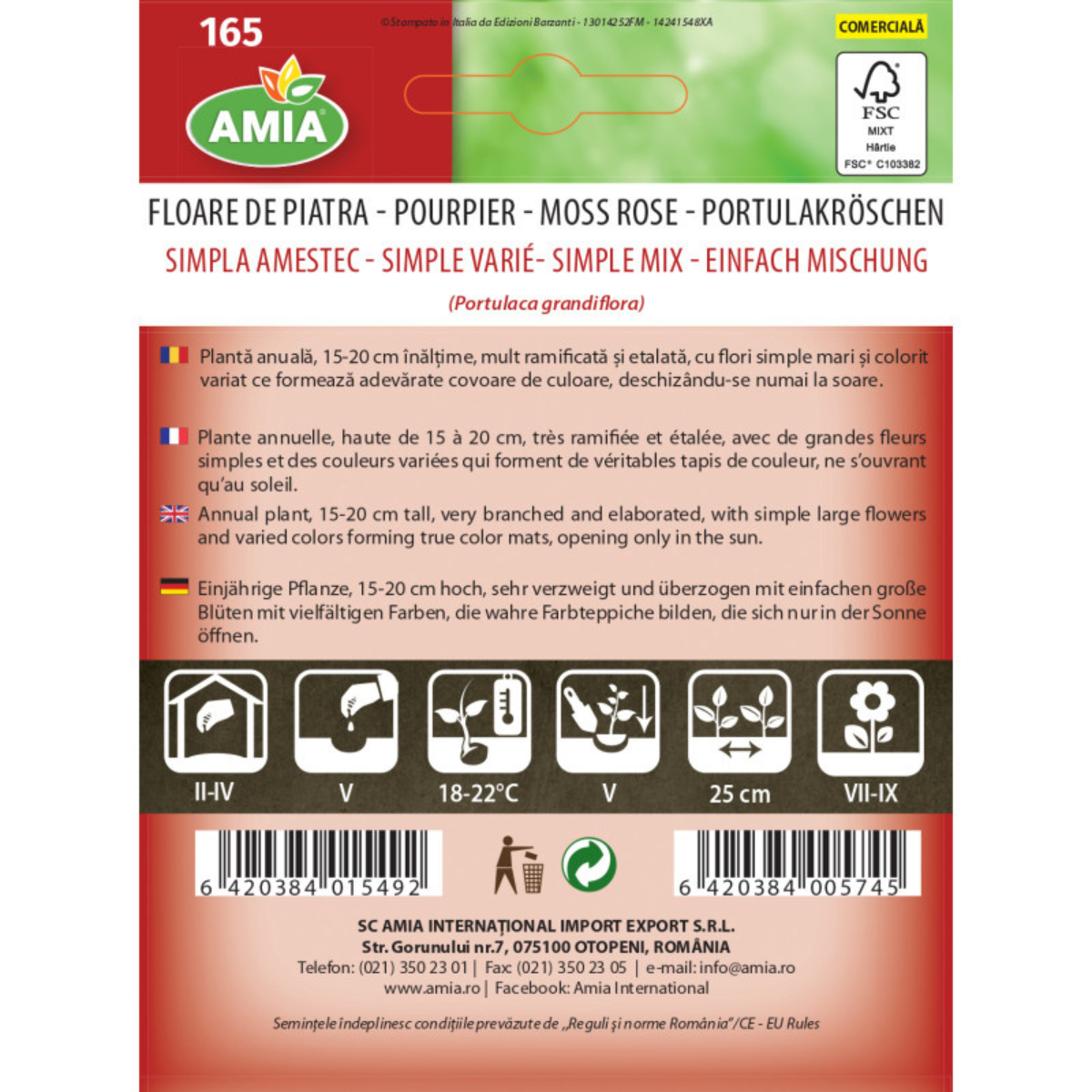 Seminte de flori Amia Floare de piatra floare simpla amestec Portulaca grandiflora 0,5 g [1]