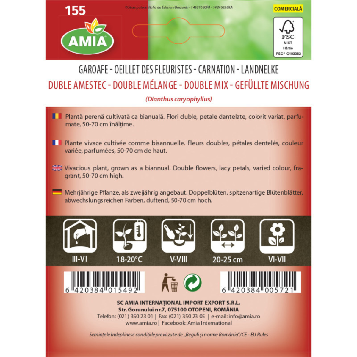 Seminte de flori Amia Garoafe duble amestec culori, 0,5 g [1]