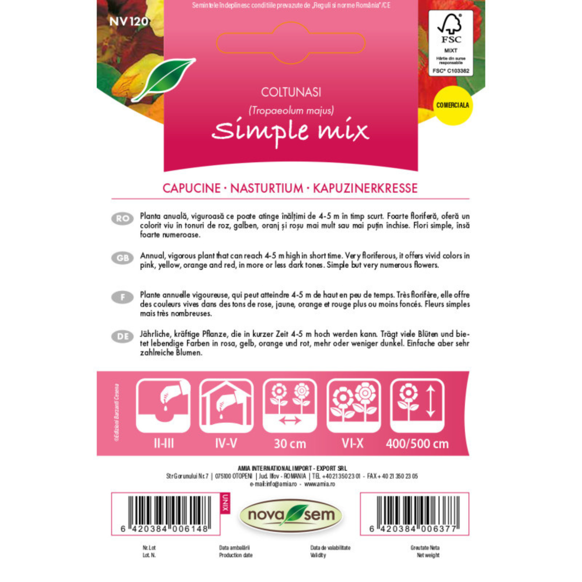 Seminte de flori Coltunasi inalti simpli amestec Novasem, 1,5 g [1]
