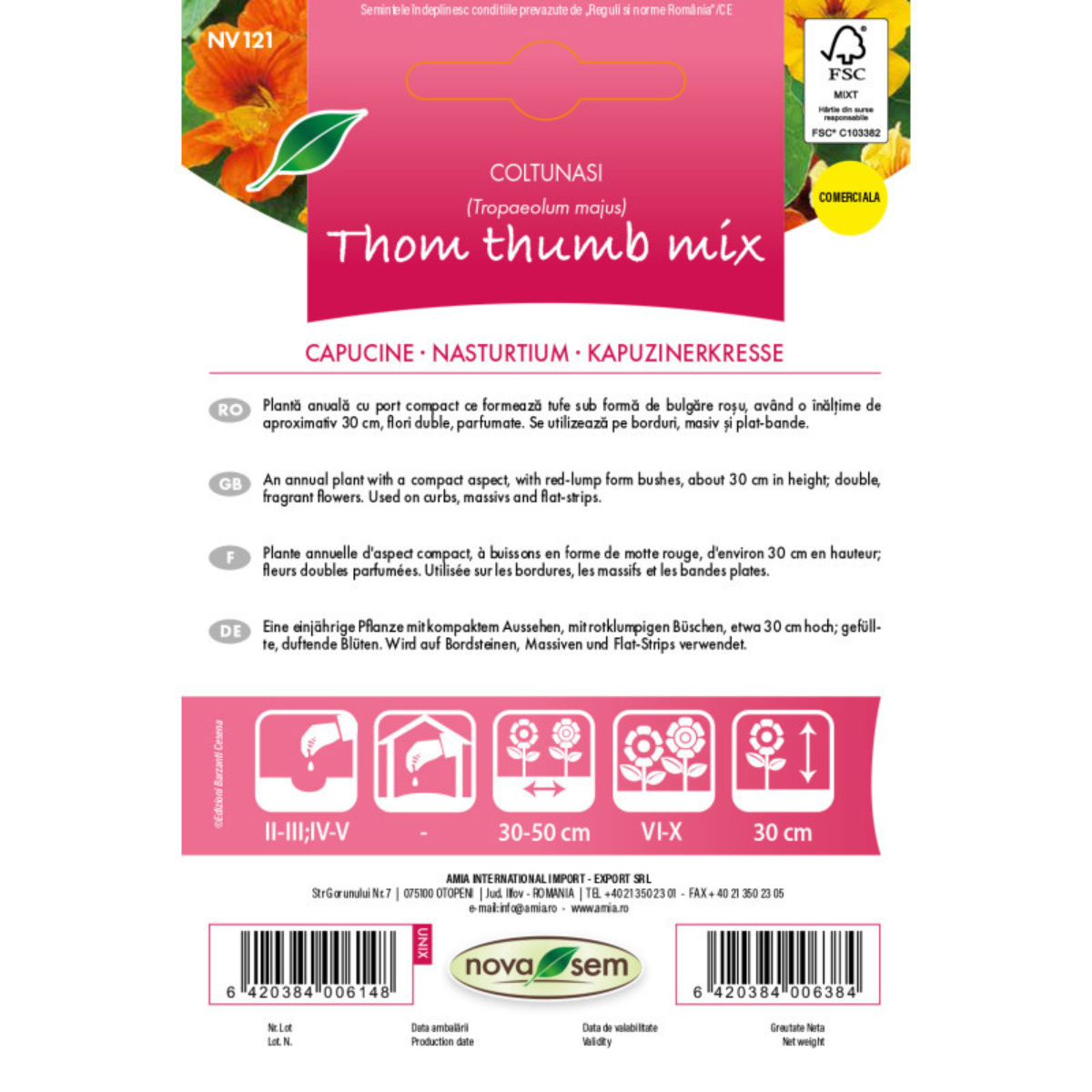 Seminte de flori coltunasi Tom Thumb amestec Novasem, 2,5 g [1]