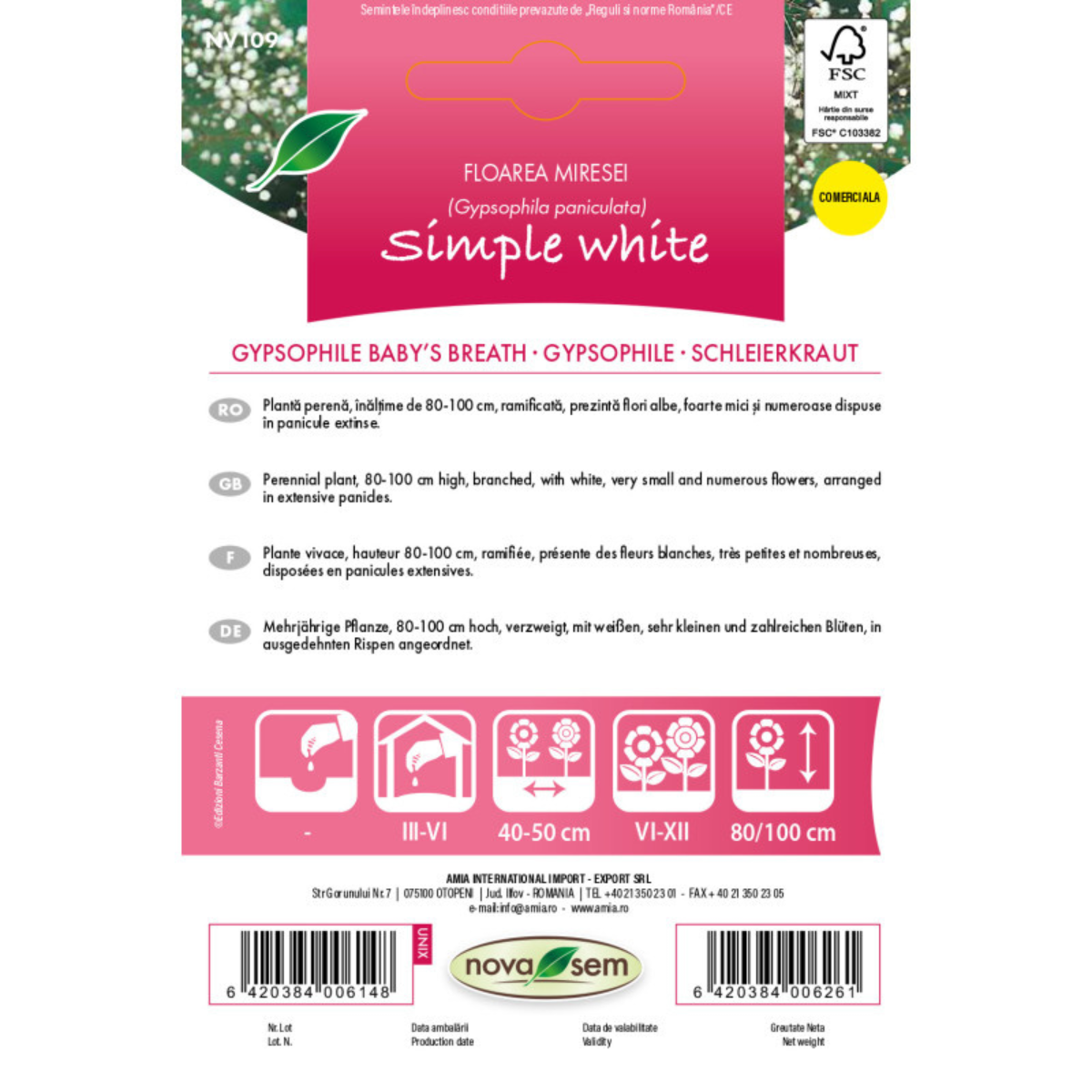 Seminte de flori floarea miresei simpla Novasem, alba 0,3 g [1]
