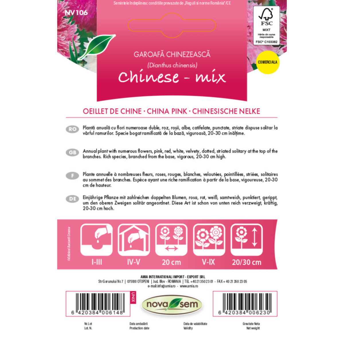 Seminte de flori garofita chinezeasca amestec Novasem, 0,5 g [1]