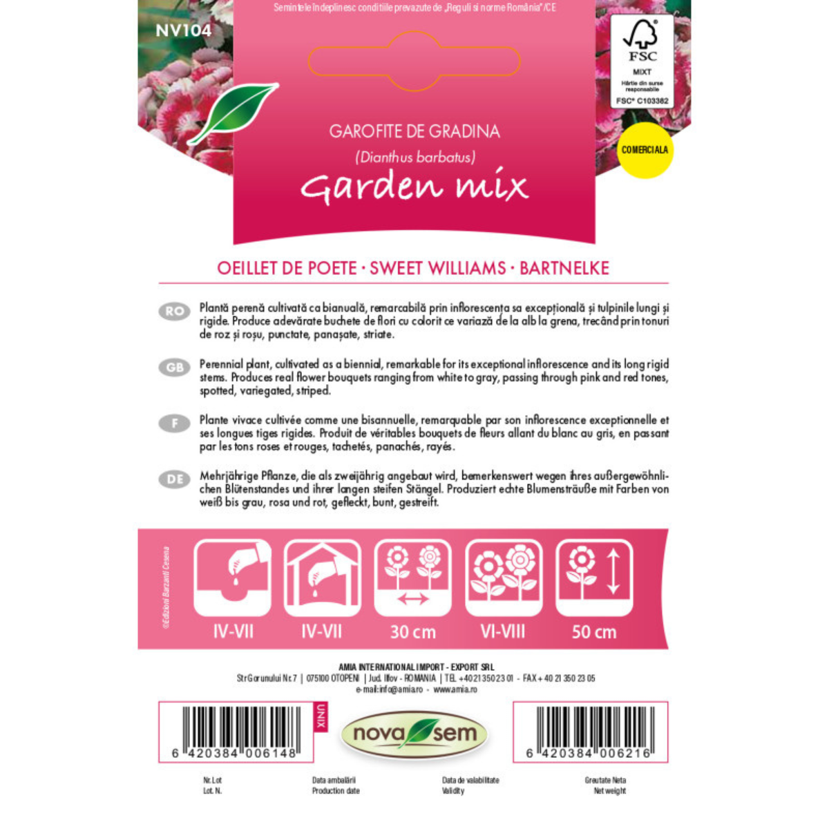 Seminte de flori garofita de gradina inalta amestec Novasem, 1 g [1]