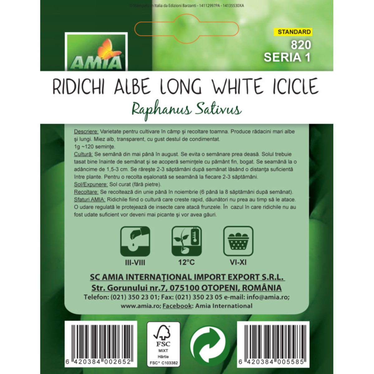 Seminte de ridichi albe Long White Icicle Amia, 6 g [1]
