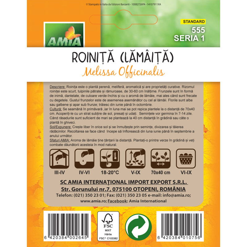 Seminte de roinita, melissa officinalis Amia, 0,5 g [1]
