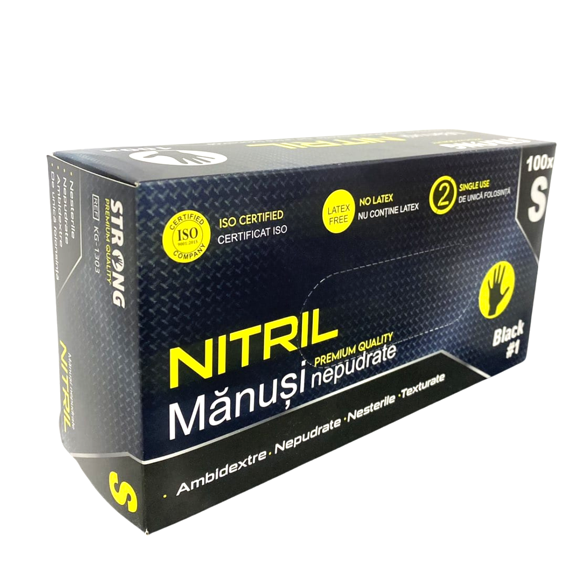 Set 100 Manusi NITRIL, Ambidextre, Negre, Nepudrate, Nesterile, Marime S [0]