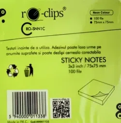 Bloc Notes Adeziv 75x75 mm - Culori Neon - Ro-Clips [3]