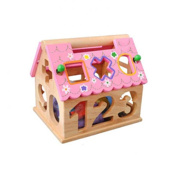 Casa Puzzle din lemn cu numere si forme, roz - Ileana Prodexim [1]