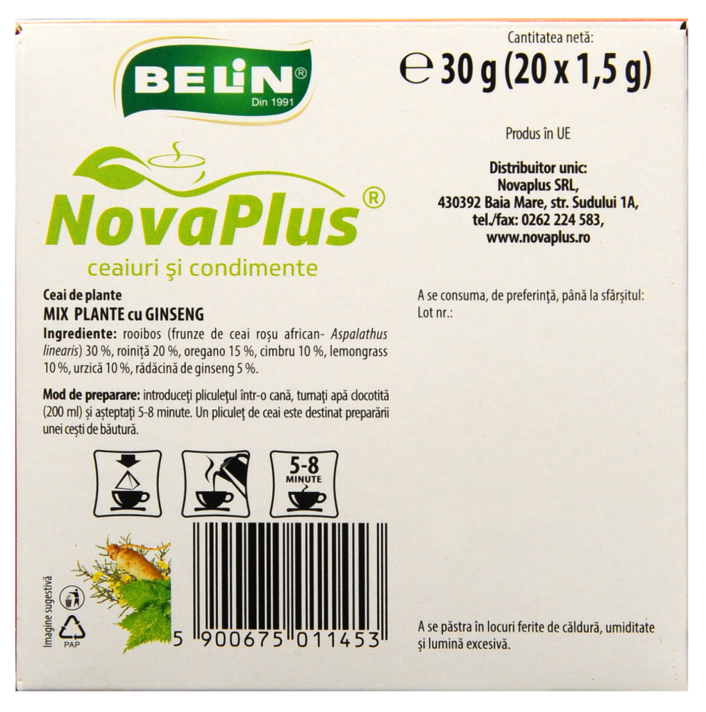Ceai Mix Plante cu Ginseng Belin,  20 plicuri piramidale, 30 gr [4]