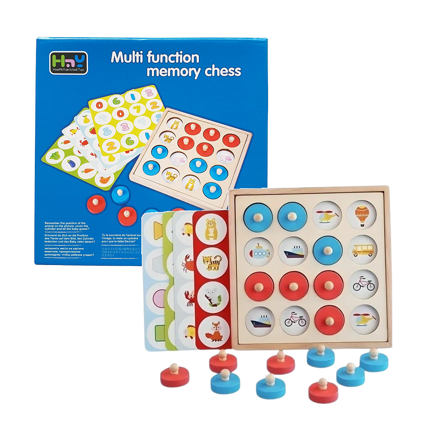 Joc de memorie din lemn Memory Chess, 5 planse si 16 pioni, 3 ani+ [1]