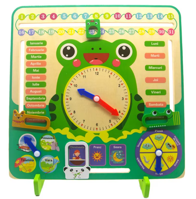 Jucarie educativa din lemn, calendar, ceas, anotimpuri, broscuta, Montessori [1]