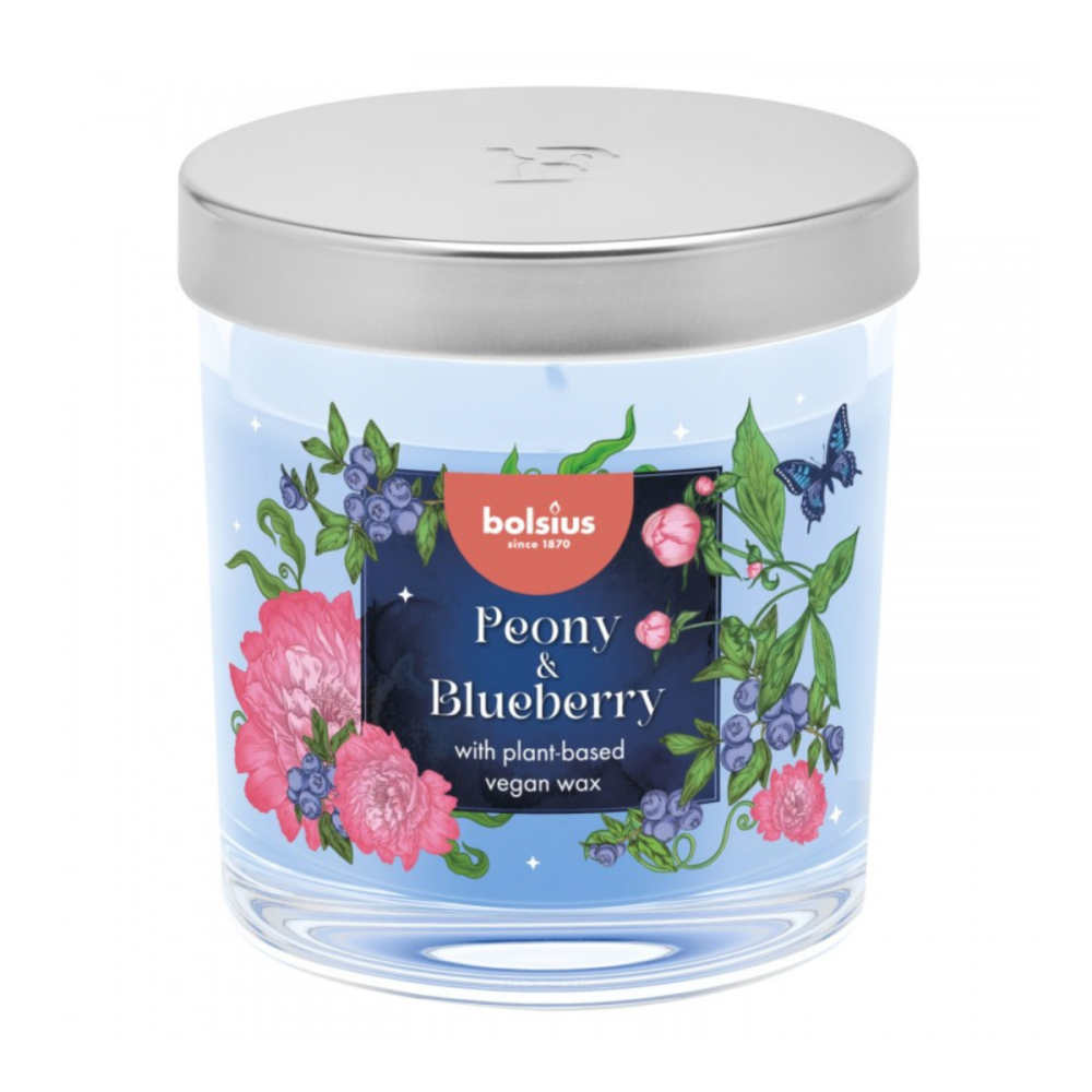 Lumanare parfumata in sticla Bolsius Bujori & afine, 25 ore ardere, 80 x 72 mm [1]