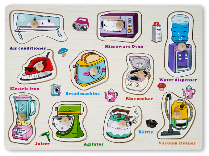 Puzzle incastru din lemn cu butoni,10 Obiecte casnice - Ileana  Prodexim [1]