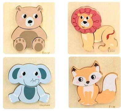 Set 4 puzzle animalute 3D din lemn, Kabi [1]