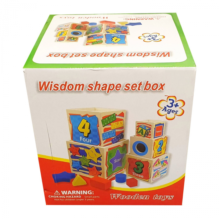 Set 5 cuburi Montessori sortatoare din lemn, cu forme geometrice [1]
