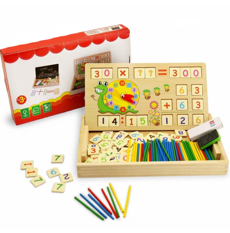 Tabla multifunctionala Montessori cu operatiuni matematice, ceas, betisoare si creta colorata [1]
