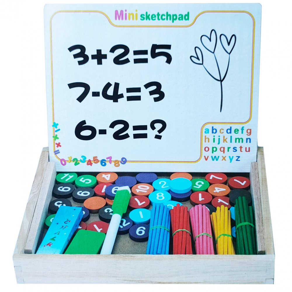 Tablita magnetica din lemn cu cifre si betisoare de numarat, 3 ani + [2]