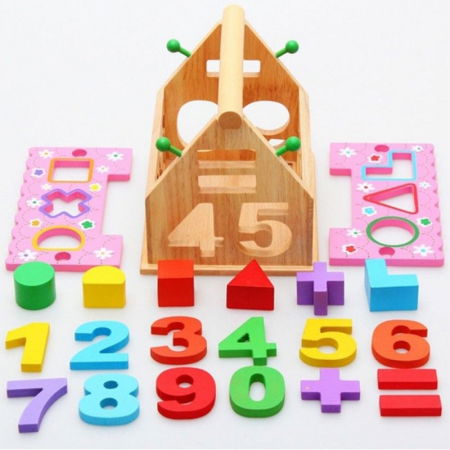 Casa Puzzle din lemn cu numere si forme, roz - Ileana Prodexim [1]