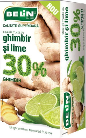 Ceai si Cafea - Ceai de fructe Belin cu ghimbir si lime 30%, 20 plicuri, 40 gr