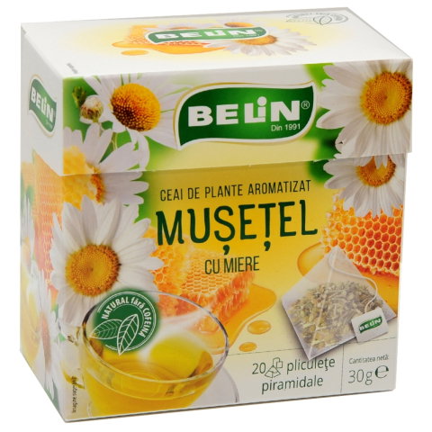 Ceai si Cafea - Ceai de Musetel cu Miere Belin, 20 plicuri piramidale, 30 gr