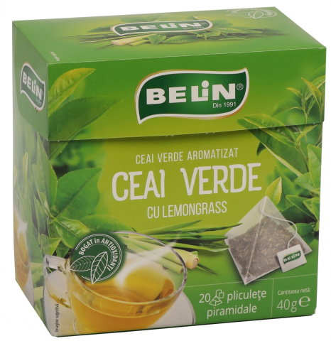Ceai si Cafea - Ceai Verde cu lemongrass Belin, 20 plicuri piramidale, 40 gr