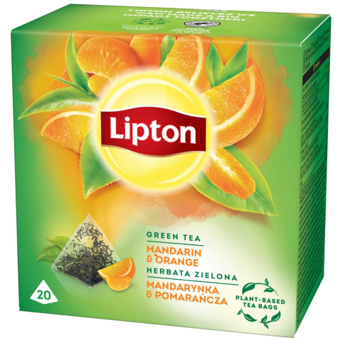 Ceai si Cafea - Ceai verde Lipton cu Mandarina si Portocale, 20 plicuri/cutie, 36 g