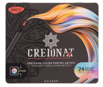 Instrumente de scris - Creioane Colorate 24 CULORI PASTEL in cutie metalica - DACO