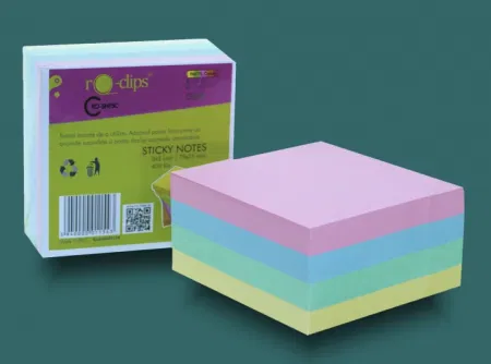 Hartie si Accesorii - Cub Notite Autoadeziv 75×75 mm, 4 Culori Pastel - Ro-Clips