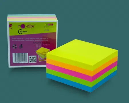 Etichete autoadezive - Cub Notite Autoadeziv 75x75 mm - 5 Culori Neon - Ro-Clips