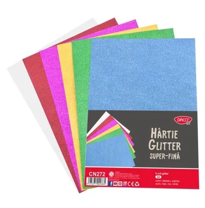 Hartie si Accesorii - Hartie glitter super-fina A4 6 culori - DACO
