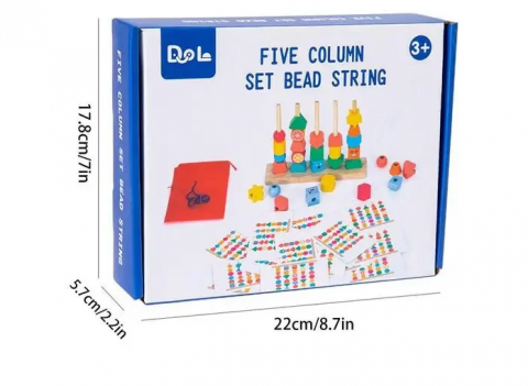 Jocuri - Joc educativ de stivuire cu 5 coloane din lemn, Bead String