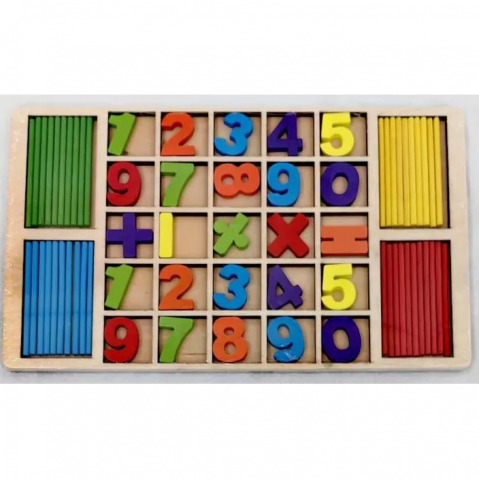 Jocuri si jucarii educative - Joc matematica, montessori educational, din lemn cu cifre si betisoare