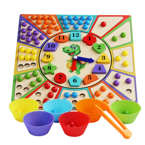 Jocuri si jucarii educative - Joc Montessori Motricitate Asocieri si Ceas cu forme Pincer Ball Game