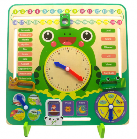Jocuri si jucarii educative - Jucarie educativa din lemn, calendar, ceas, anotimpuri, broscuta, Montessori